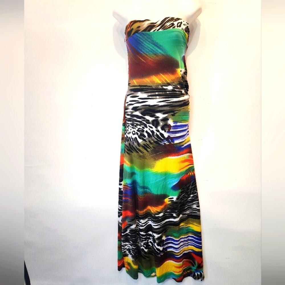 Venus Strapless Maxi Dress Colorful Side Slit Beach Dress M‎